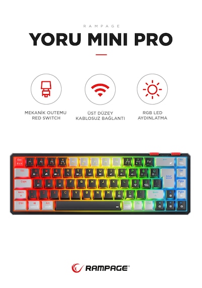 Rampage Yoru Mini Pro Type-c Rgb Red Swich Mekanik Kablosuz Oyunc