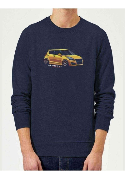 Suzuki Swift Baskılı Indigo Mavi Erkek Örme Sweatshirt