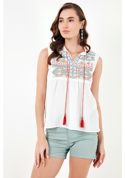 Lela Pamuklu Regular Fit Nakış Işlemeli Bayan Bluz 611Bz0249 Ekru