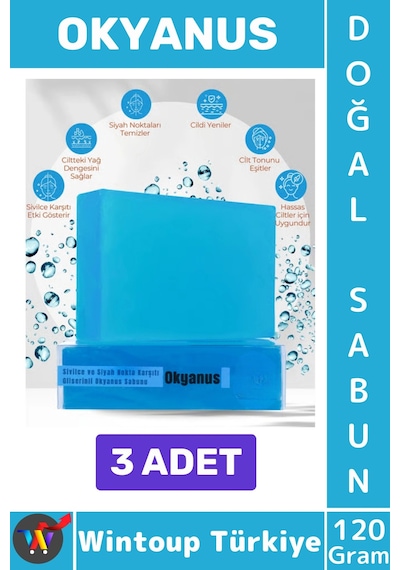 Katısabun %100 Doğal Bitkisel El Yüz Saç Vücut Cilt İçin Organik Okyanus Sabunu 120 Gram 3 Adet Karışık