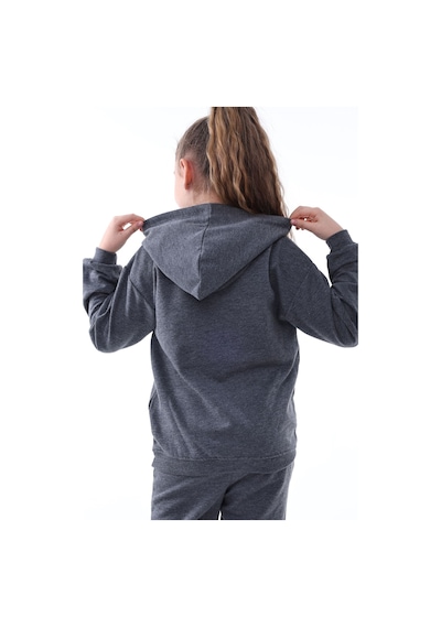 Zuzunga Basic Kapüşonlu Şardonlu Kanguru Cep Detaylı Çocuk Sweatshirt 3-10 Yaş Füme