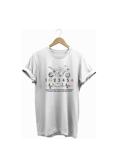 Hearth Beat Love Racing Motor Baskılı Tshirt Beyaz