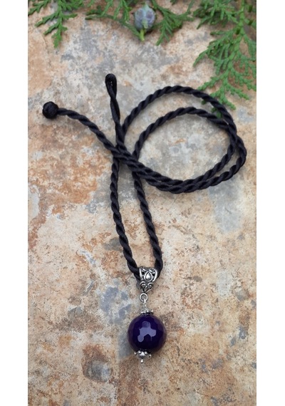 Stoneagejewellery Stoneage Mor Akik Doğal Taş Kolye Ucu Siyah Ipek Kordon Hediyeli Çok Renkli