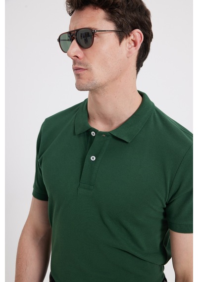 Tudors Erkek Slim Fit Dar Kesim %100 Pamuk Kısa Kollu Polo Yaka Haki Tişört-46212