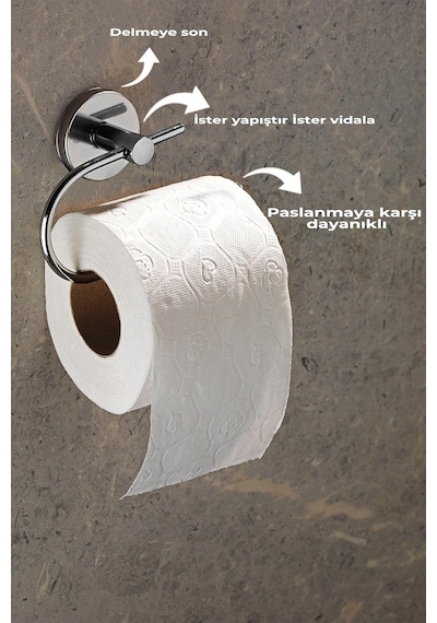 Sas Haus Yapışkanlı Tuvalet Kağıtlığı Wc Kağıtlık Tuvalet Kağıdı Askısı Krom S-107 Kasa - 15 Krom Çok Renkli
