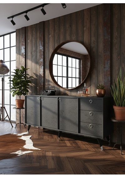 Resital Konsol - Sk2001-4 - Silver Modern 180 Cm Çekmeceli Ve Kapaklı Salon Konsolu - Büfe Antrasit Resital Konsol - Sk2001-4 - Silver Modern 180 Cm Çekmeceli Ve Kapaklı Salon Konsolu - Büfe Antrasit