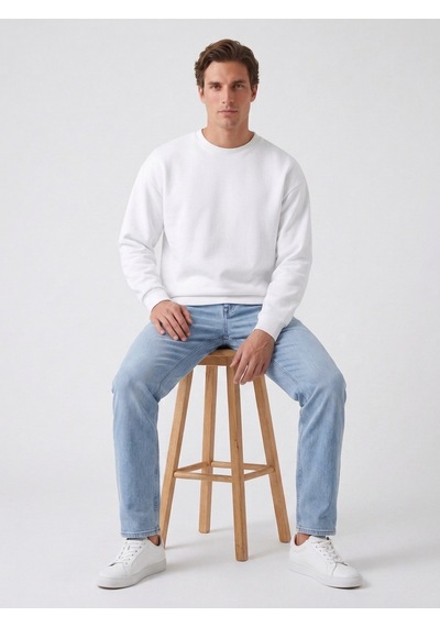 Noux 3 İplik Şardonlu Pamuk Sweatshirt Beyaz