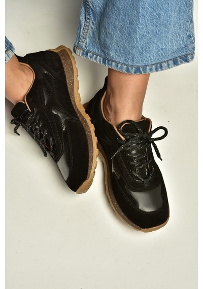 Fox Shoes Z312507561 Siyah Hakiki Deri Süet Kadın Spor Ayakkabı Sneakers