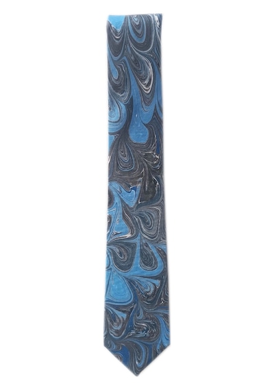 Elifebru Exclusive Handicrafts Ebru Sanatı El Yapımı Mavi Gri İpek Kravat Ikr 141 Çok Renkli