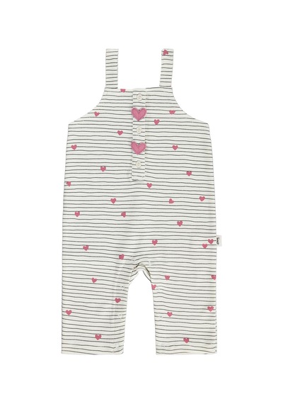 Civil Baby Çizgi Kalp Empirme 6-18 Ay Tulum - Ekru