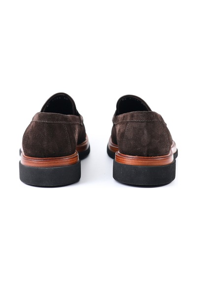Tuna Hakiki Deri Kahverengi Süet Loafer Erkek Ayakkabı - E4724 Kahverengi