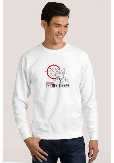 Wınner Chicken Baskılı Beyaz Erkek Örme Sweatshirt