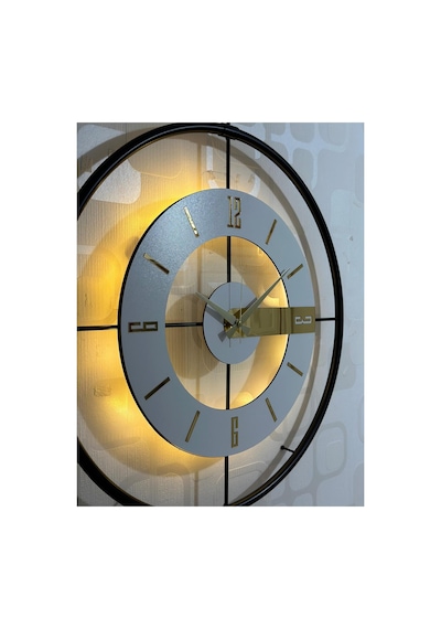 Pey Aksesuar Metal Camlı Duvar Saati 60x80 Cm Büyük Boy Işıklı Gerçek Cam M63-siyah-şeffaf-beyaz-gold M63-siyah-şeffaf-beyaz-gold