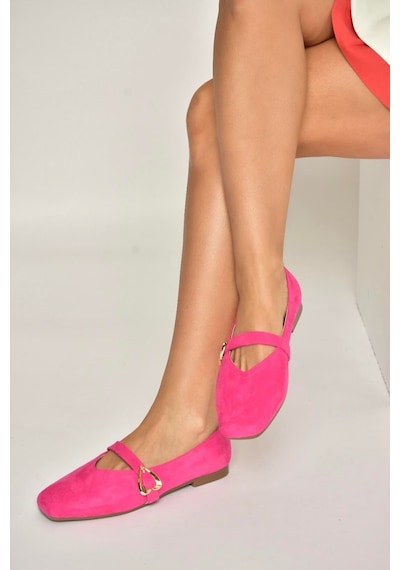 Fox Shoes Y726632602 Fuşya Süet Kalp Toka Detaylı Kadın Babet Fuşya