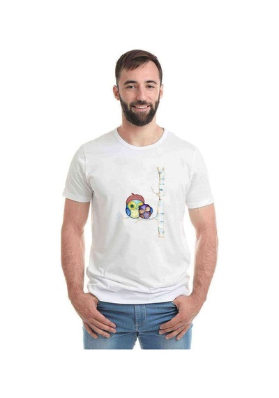 Ağaç Dal Üzerinde Baykuş Owl Moon Baskılı Beyaz Erkek Tshirt
