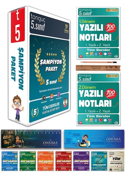 Tonguç Akademi 5. Sınıf Şampiyon Paketi Tüm Dersler Set - Yazılı Notları 1 Ve 2 Dönem Set 9 Kitap