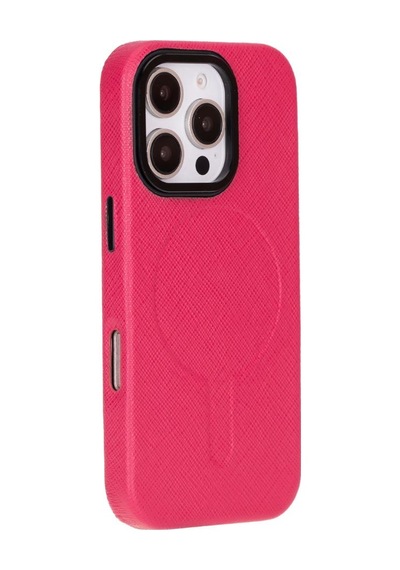 Bloomcase Aeris Electric Fuchsia Apple iPhone Uyumlu 16 Pro Magsafe Hakiki Deri Kılıfı Fuşya