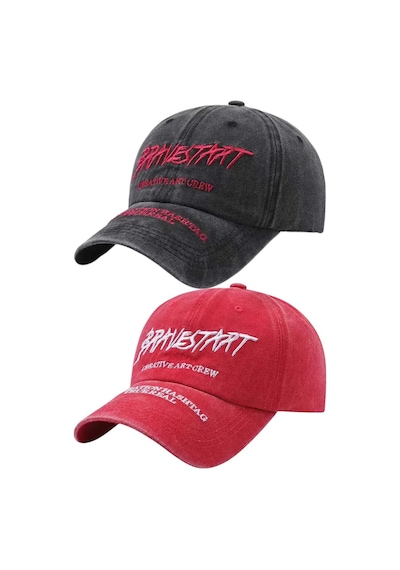 Tezzgelsin Unisex Eskitme Bravestart Nakışlı Ayarlanabilir Beyzbol Kep Şapka 2'li Set Siyah - Kırmızı