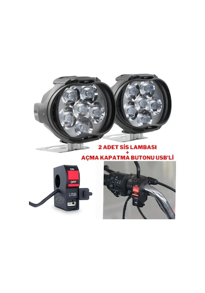 2 Adet 6 Ledli Motosiklet Scooter Uyumlu Led Sis Farı Çakar Ve Sabit Mod Açma Kapatma Tuşlu