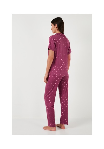 Lela Desenli Regular Fit Gömlek Yaka Bayan Pijama Takımı 65750101 Mürdüm Lela Desenli Regular Fit Gömlek Yaka Bayan Pijama Takımı 65750101 Mürdüm