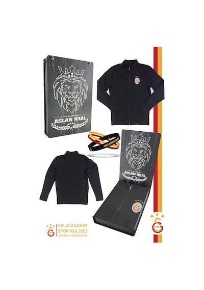 Galatasaray Orijinal Siyah Balıkçı Yaka Sweat Bileklik Set Kutulu Siyah