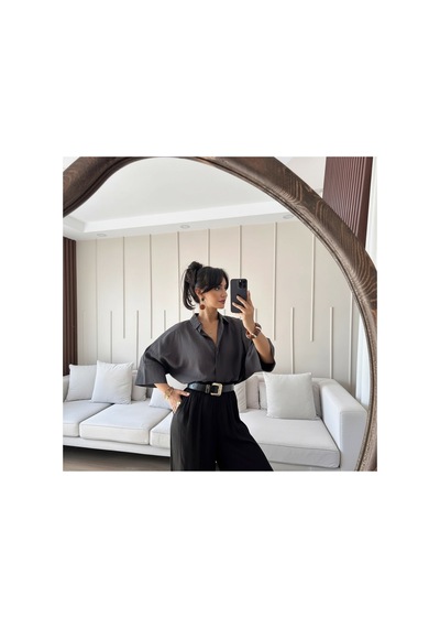 Feg Store Antrasit Yarasa Kol Duble Manşetli Modal Oversize Gömlek