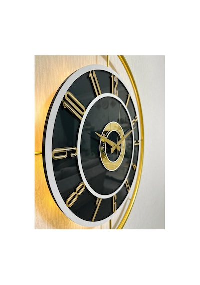 Pey Aksesuar Metal Camlı Duvar Saati 60x80 Cm Büyük Boy Işıklı Gerçek Cam Siyah-füme-beyaz-gold Ayna-m61-gold-füme-beyaz-gold