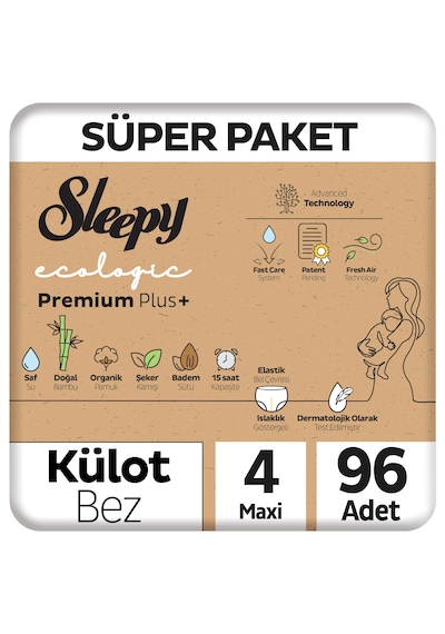 Sleepy Ecologic Premium Plus Süper Paket Külot Bez 4 Numara Maxi 96 Adet