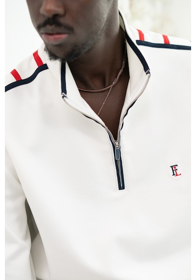 Frank Leon Regular Fit Dik Yaka Yarım Fermuarlı Biyeli Pamuklu Sweatshirt Beyaz