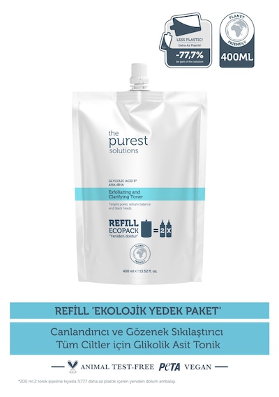 Canlandırıcı,gözenek Sıkılaştırıcı Tüm Ciltler Için Glikolik Asit Tonik Ekolojik Yedek Paket 400 Ml
