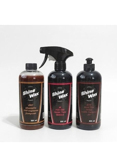 Shine Wax Ppf Şampuan & Demir Tozu Temizleyici & Lastik Parlatıcı Jel 500 Ml 3'lü Set
