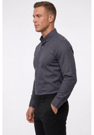 Deepsea Füme Slim Fit Likralı Kolay Ütülenebilir Gizli Düğmeli Erkek Gömlek 2602614