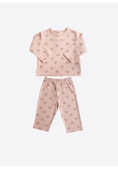 Kitikate Organik Fiyonk 2'li Pijama Takımı Pembe Pembe