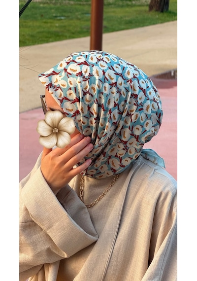 Qalortex Scarf Pamuklu Pera Desen Eşarp - Turkuaz