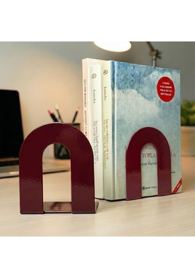 2'li Metal Kitap Desteği Kitap Tutucu Ikili Dekoratif Aksesuar Şarap Kırmızısı