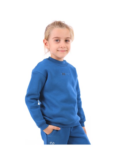 Toontoy Kız Çocuk Nakışlı Sweatshirt Saks Mavi