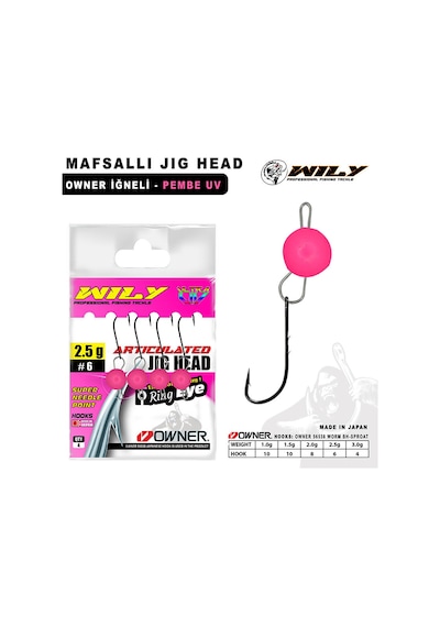 Wily Mafsallı Jig Head 4 Adet Owner İğneli - Pembe 1 Gr - 10 No 1 Gr - 10 No