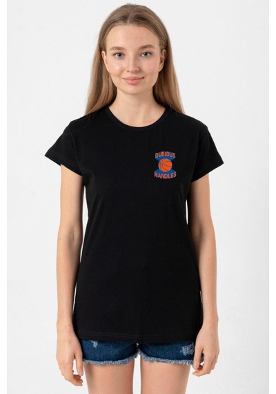 Dubious Handles Logo Siyah Kadın Tshirt SIYAH