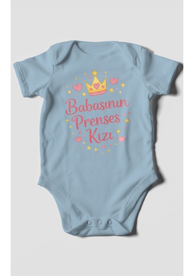 Morivokids Babasının Prenses Kızı Kısa Kollu Bebek Body %100 Pamuk Bebe Mavisi