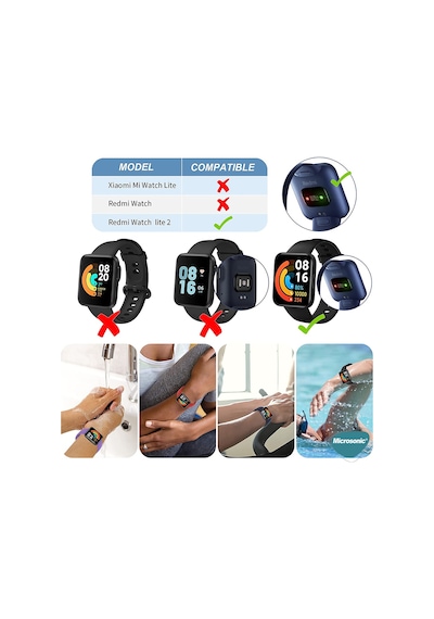 Microsonic Xiaomi Redmi Watch 2 Lite Kordon, Silicone Sport Band Siyah