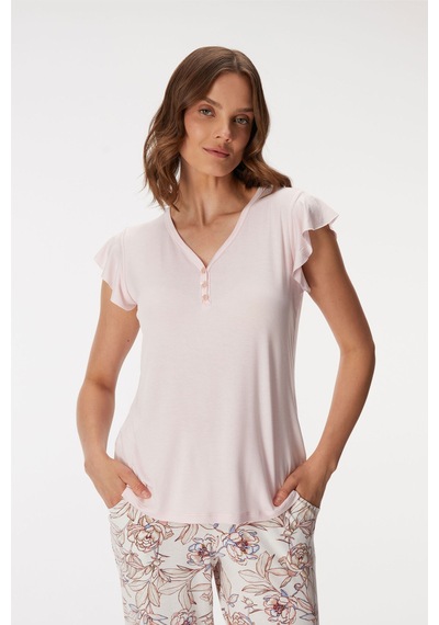 Anıl Man11370-1006 Anil Ev Giyim Man11370 11370 Kadın T-shirt Ve Pantolon Takım Pembe