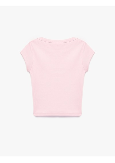 Koton Slim Fit Kısa Kollu Kayık Yaka Kaşkorse Pamuklu Tişört Pembe 6sal10685ık Gül