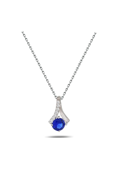 Brezza Lusso Jewelry Zarif Tasarım Minik Safir Tektaş Kadın Gümüş Kolye 45 CM