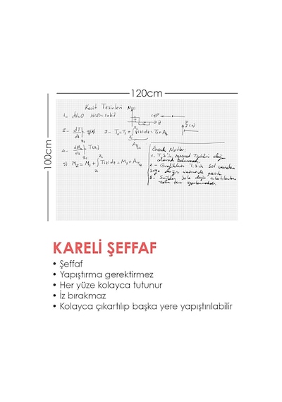 Kareli Şeffaf Tahta Akıllı Kağıt Tahta Yazı Tahtası 120X100 Cm Ka