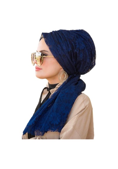 Lacivert Çiçek Dantel Tokalı Bone - 40401 Diğer