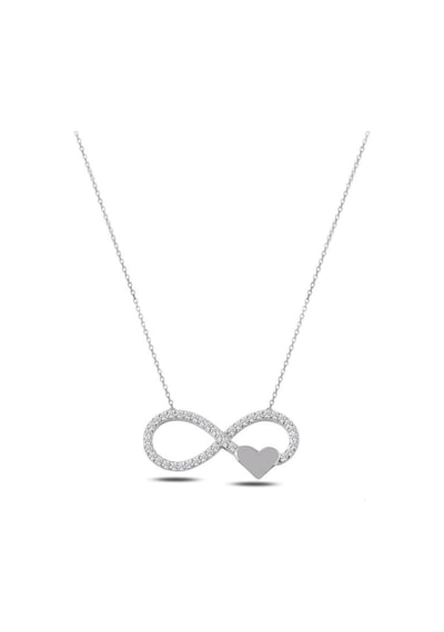 Brezza Lusso Jewelry Gümüş Zirkon Taşlı Sonsuzluk Kalpli Kadın Gümüş Kolye 45 CM