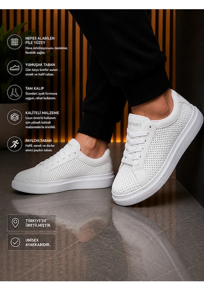 Günlük Rahat Taban Bağcıklı Sneaker Spor Ayakkabı Beyaz