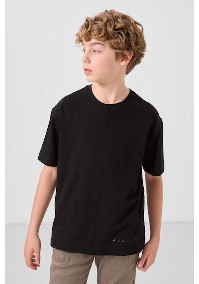 Tommylife Siyah Pamuklu Yumuşak Dokulu Oversize Basic Erkek Çocuk T-shirt - 11297 Siyah