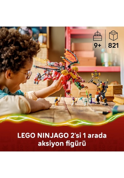 LEGO® NINJAGO® Wyldfyre'ın Dönüşen Ejderha Robotu 71868 - 9 Yaş Üzeri Çocuklar için Ejderha Figürü Oyuncak Yapım Seti (821 Parça)