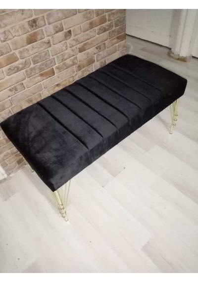 Modern Çizgi Model Puf Ayakucu Bench Gold Metal Ayak 100 Cm Siyah